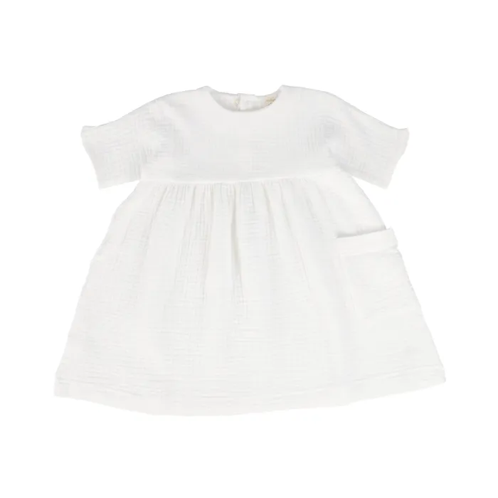 Rings Analogie Gauze Dress Three Quarter Sleeve White Analogie