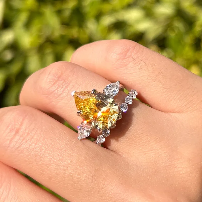 Rings Carly Jewelry Gorgeous Yellow Pear Cut Sterling Silver Bridal Set