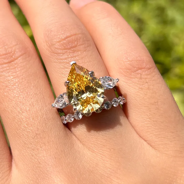 Rings Carly Jewelry Gorgeous Yellow Pear Cut Sterling Silver Bridal Set