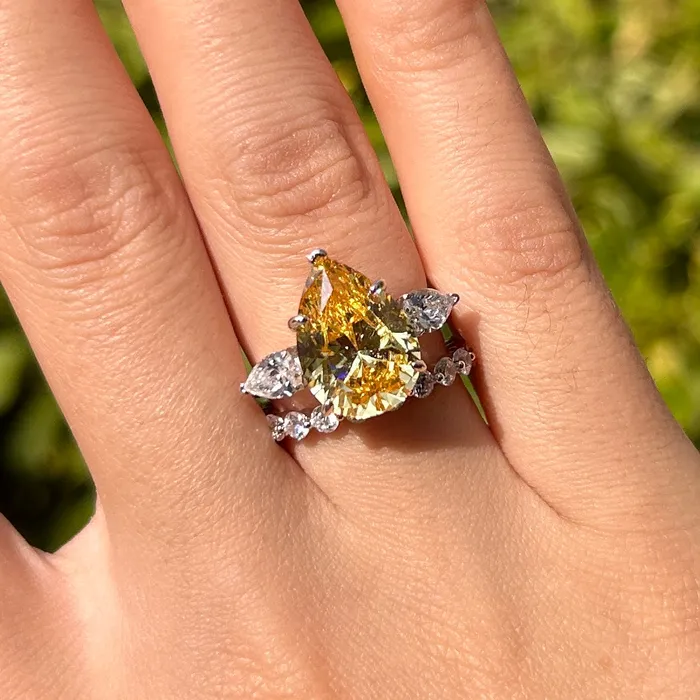 Rings Carly Jewelry Gorgeous Yellow Pear Cut Sterling Silver Bridal Set