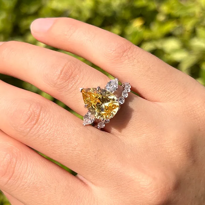 Rings Carly Jewelry Gorgeous Yellow Pear Cut Sterling Silver Bridal Set