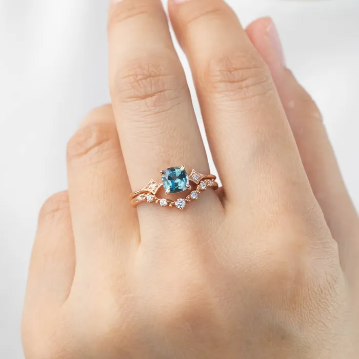 Rings Charlene Ring 092ct Blue Green Cushion Cut Montana Sapphire 14k Rose Gold One of a kind Envero Jewelry Rings Charlene Ring 092ct Blue Green Cushion Cut Montana Sapphire 14k Rose Gold One of a kind Envero Jewelry