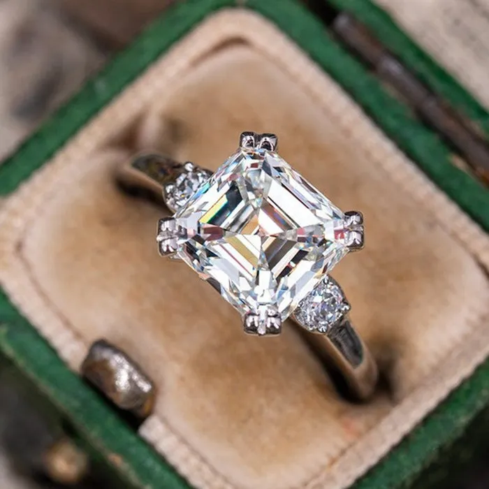 Rings Classic Three Stone Asscher Cut Sterling Silver Engagement Ring shineofdiamond Rings Classic Three Stone Asscher Cut Sterling Silver Engagement Ring shineofdiamond