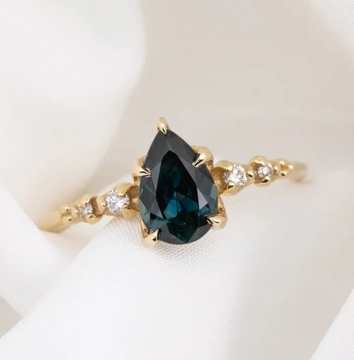 Rings Envero Jewelry Estel Fleur Ring 139ct Unheated Pear Queensland Sapphire Ring 14K Yellow Gold One of a kind Rings Envero Jewelry Estel Fleur Ring 139ct Unheated Pear Queensland Sapphire Ring 14K Yellow Gold One of a kind