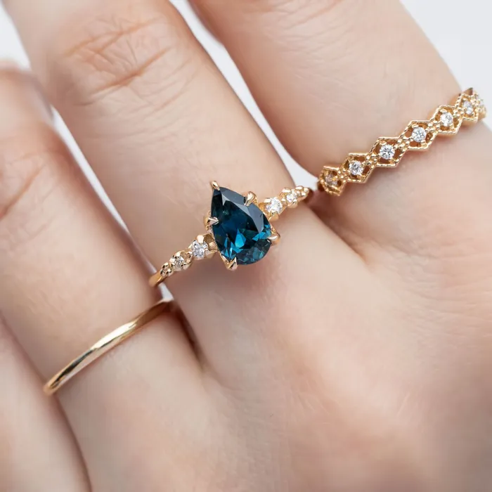 Rings Envero Jewelry Estel Fleur Ring 139ct Unheated Pear Queensland Sapphire Ring 14K Yellow Gold One of a kind Rings Envero Jewelry Estel Fleur Ring 139ct Unheated Pear Queensland Sapphire Ring 14K Yellow Gold One of a kind