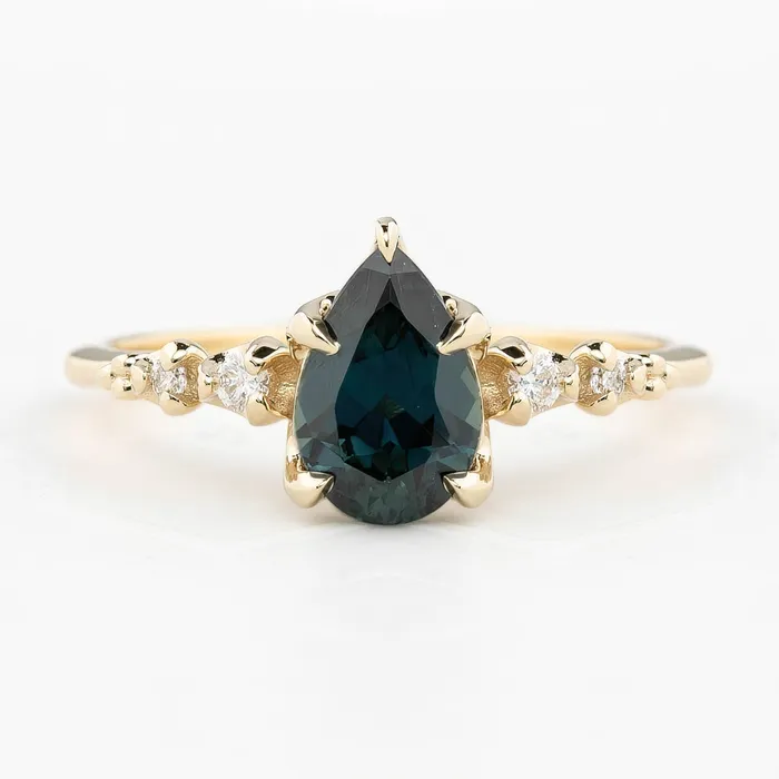 Rings Envero Jewelry Estel Fleur Ring 139ct Unheated Pear Queensland Sapphire Ring 14K Yellow Gold One of a kind Rings Envero Jewelry Estel Fleur Ring 139ct Unheated Pear Queensland Sapphire Ring 14K Yellow Gold One of a kind