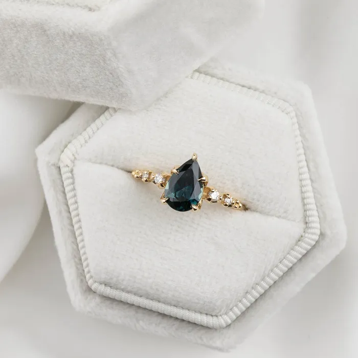 Rings Envero Jewelry Estel Fleur Ring 139ct Unheated Pear Queensland Sapphire Ring 14K Yellow Gold One of a kind Rings Envero Jewelry Estel Fleur Ring 139ct Unheated Pear Queensland Sapphire Ring 14K Yellow Gold One of a kind