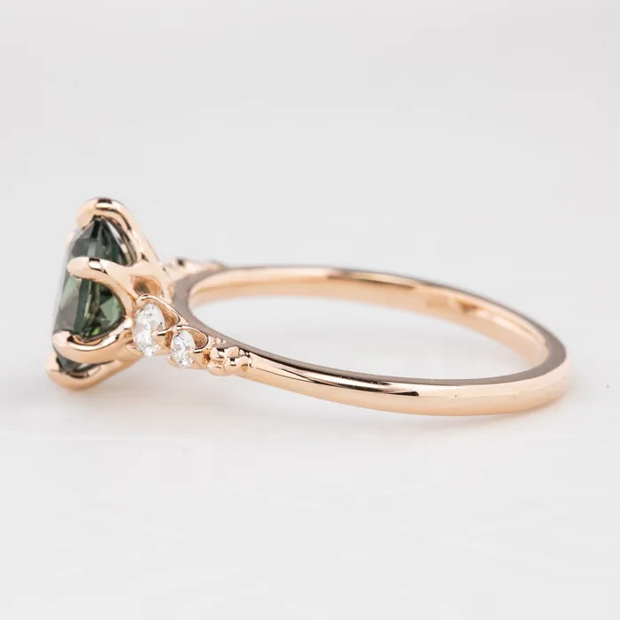Rings Envero Jewelry Estel Fleur Six Prongs Ring 148ct Blue Green Oval African Sapphire 14K Rose Gold One of a kind Rings Envero Jewelry Estel Fleur Six Prongs Ring 148ct Blue Green Oval African Sapphire 14K Rose Gold One of a kind