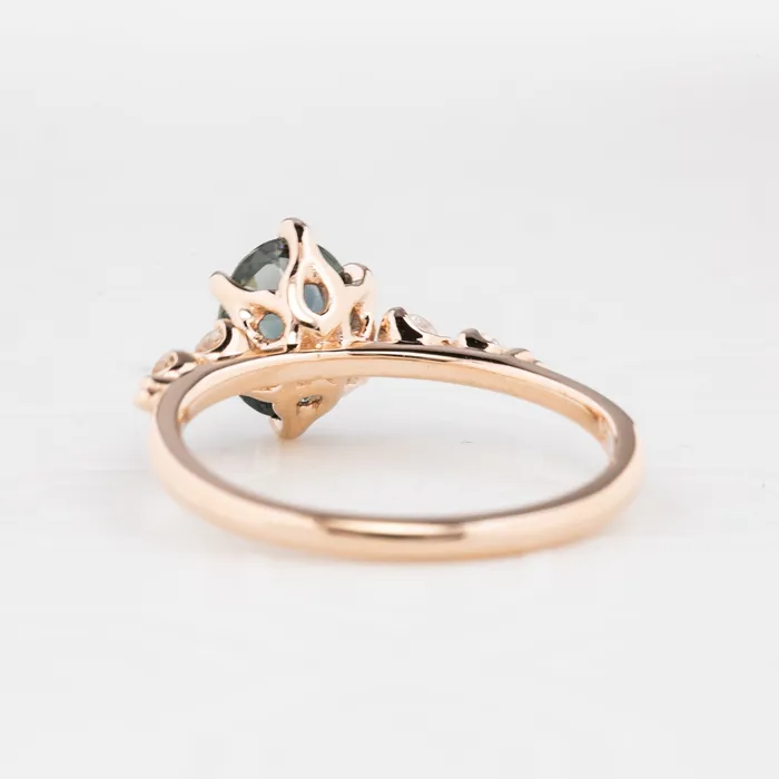 Rings Envero Jewelry Estel Fleur Six Prongs Ring 148ct Blue Green Oval African Sapphire 14K Rose Gold One of a kind Rings Envero Jewelry Estel Fleur Six Prongs Ring 148ct Blue Green Oval African Sapphire 14K Rose Gold One of a kind