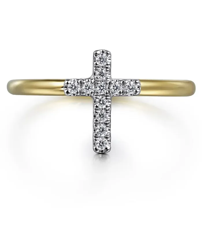 Rings GABRIEL CO GABRIELCO14K White and Yellow Gold Diamond Cross Ladies Ring LR52492M45JJ Rings GABRIEL CO GABRIELCO14K White and Yellow Gold Diamond Cross Ladies Ring LR52492M45JJ