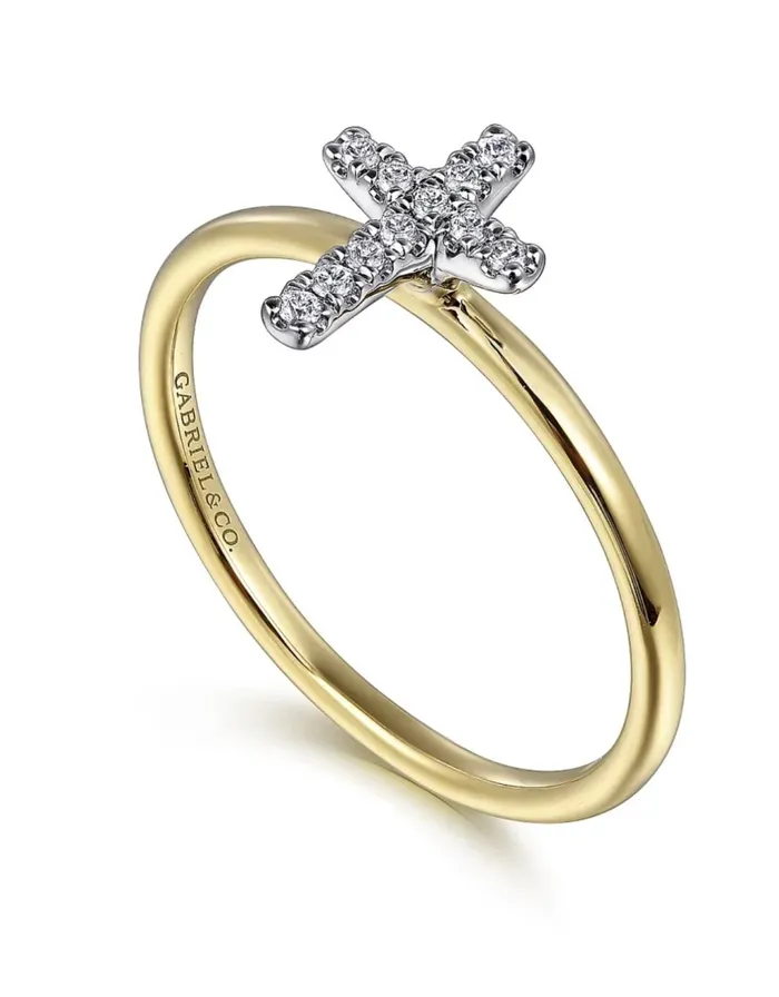 Rings GABRIEL CO GABRIELCO14K White and Yellow Gold Diamond Cross Ladies Ring LR52492M45JJ