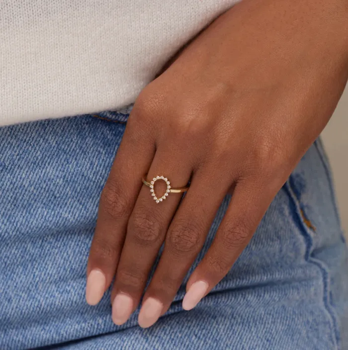 Rings Jennifer Meyer Mini 3Prong Diamond Open Teardrop Ring