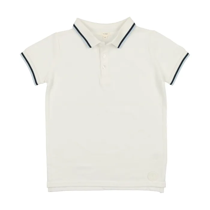 Rings Lil Legs Short Sleeve Polo WhiteBlue Trim Lil Legs
