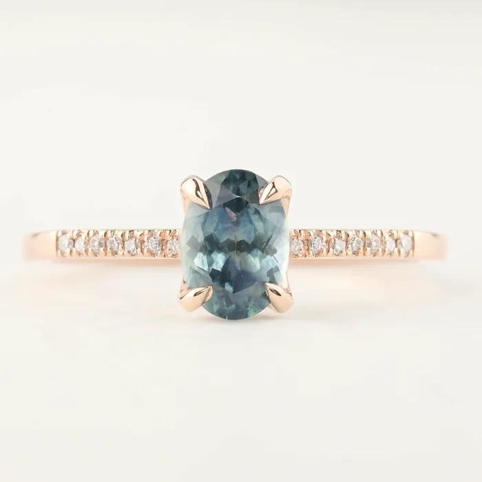 Rings Maria Ring 100ct Teal Blue Montana Sapphire 14k Rose Gold One of a kind Envero Jewelry