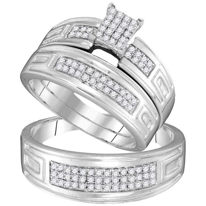 Rings mayamila 10kt White Gold His Hers Round Diamond Cluster Matching Bridal Wedding Ring Band Set 12 Cttw