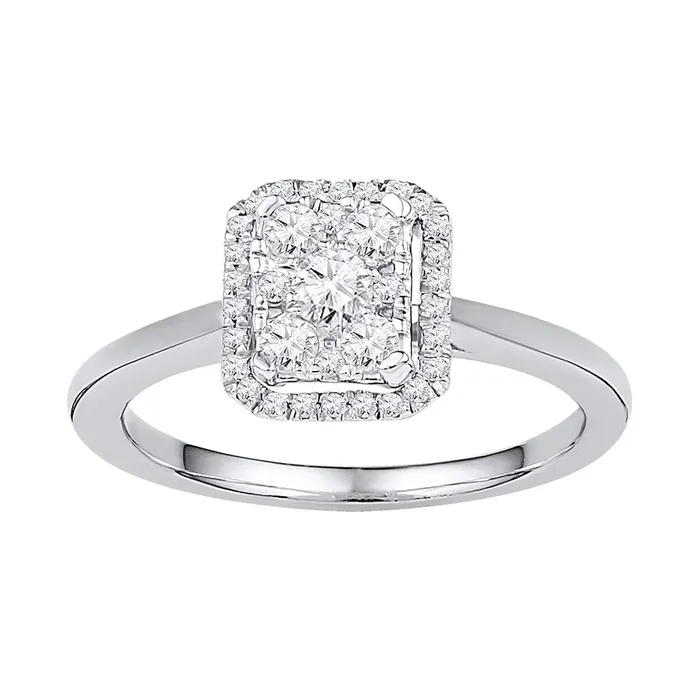 Rings mayamila 10kt White Gold Womens Round Diamond Square Cluster Ring 13 Cttw Rings mayamila 10kt White Gold Womens Round Diamond Square Cluster Ring 13 Cttw