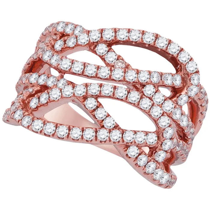 Rings mayamila 18kt Rose Gold Womens Round Diamond Multi Strand Openwork Band Ring 138 Cttw Rings mayamila 18kt Rose Gold Womens Round Diamond Multi Strand Openwork Band Ring 138 Cttw