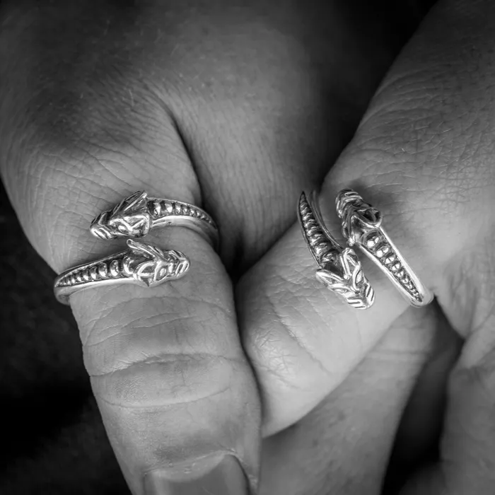 Rings Northan Viking Silver Viking Double Head Wolf Ring