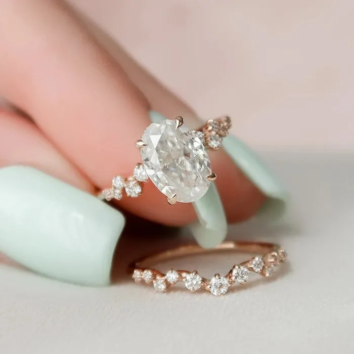 Rings Shineofdiamond 20 CT Rose Gold Oval Cut Zig Zag Ring Set Anniversary Ring Set in Sterling Silver