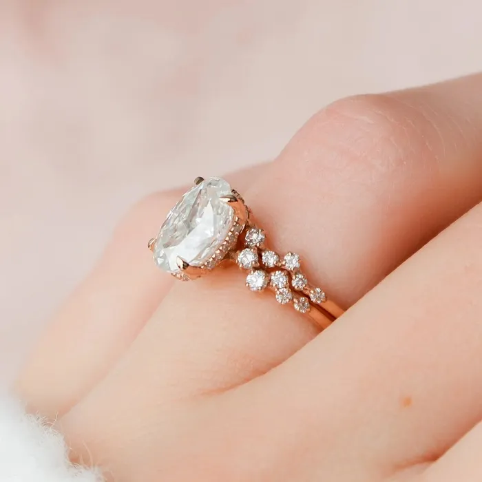 Rings Shineofdiamond 20 CT Rose Gold Oval Cut Zig Zag Ring Set Anniversary Ring Set in Sterling Silver