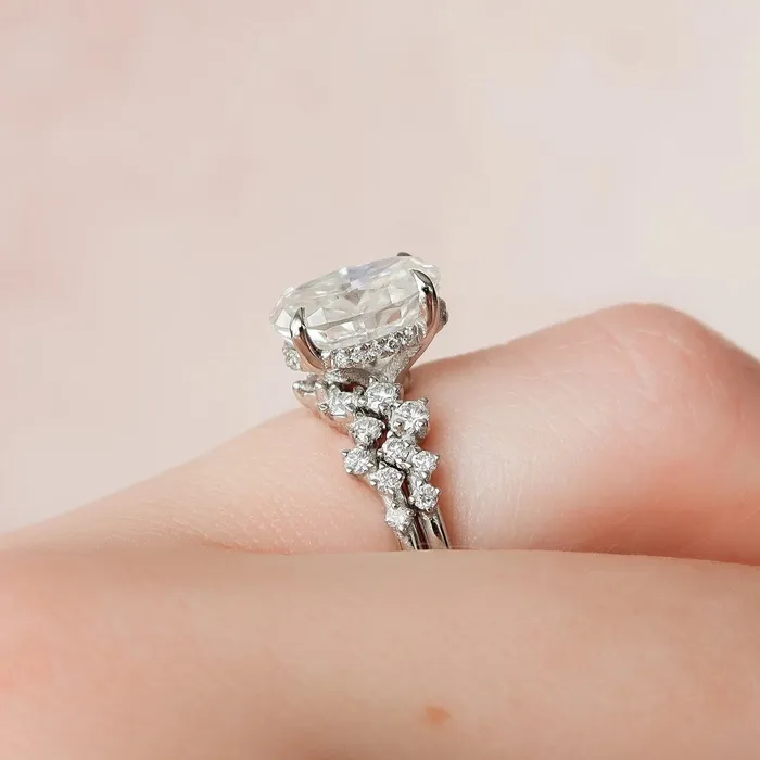 Rings Shineofdiamond 20 CT Rose Gold Oval Cut Zig Zag Ring Set Anniversary Ring Set in Sterling Silver