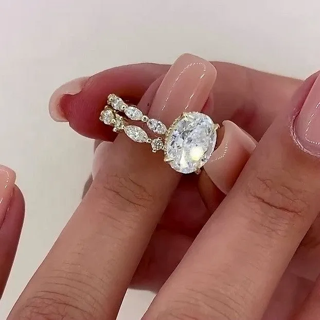 Rings Shineofdiamond 2Pcs Oval Cut Side Marquise Stone Bridal Ring Set in 925 Sterling