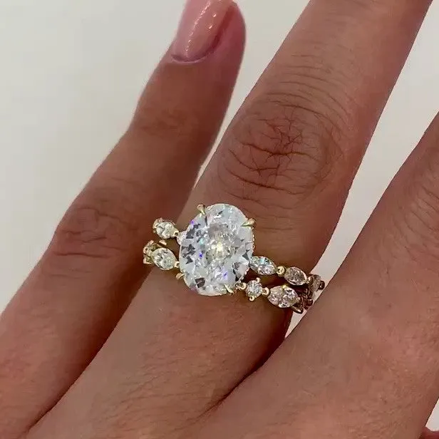 Rings Shineofdiamond 2Pcs Oval Cut Side Marquise Stone Bridal Ring Set in 925 Sterling