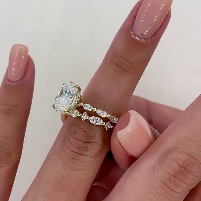 Rings Shineofdiamond 2Pcs Oval Cut Side Marquise Stone Bridal Ring Set in 925 Sterling