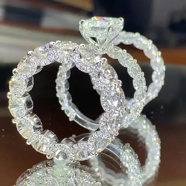 Rings Shineofdiamond 605 Carat Princess Cut 925 Sterling Silver 3Piece Bridal Set Rings Shineofdiamond 605 Carat Princess Cut 925 Sterling Silver 3Piece Bridal Set