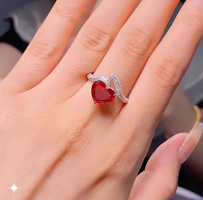 Rings Shineofdiamond Heart Cut Red Ruby Engagement Wedding Ring in Sterling Silver