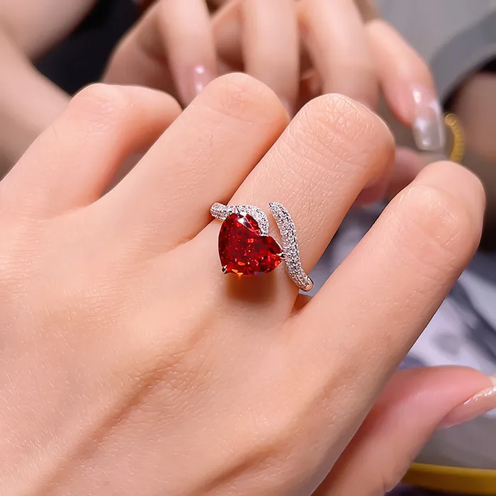 Rings Shineofdiamond Heart Cut Red Ruby Engagement Wedding Ring in Sterling Silver