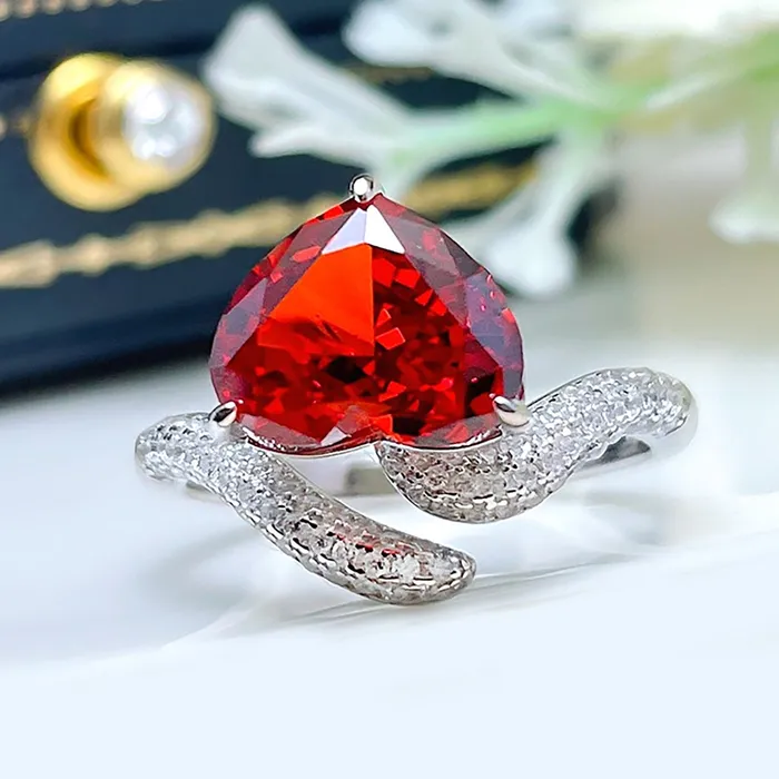 Rings Shineofdiamond Heart Cut Red Ruby Engagement Wedding Ring in Sterling Silver
