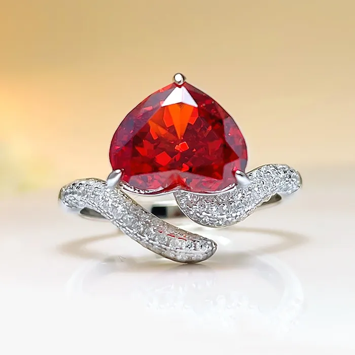 Rings Shineofdiamond Heart Cut Red Ruby Engagement Wedding Ring in Sterling Silver