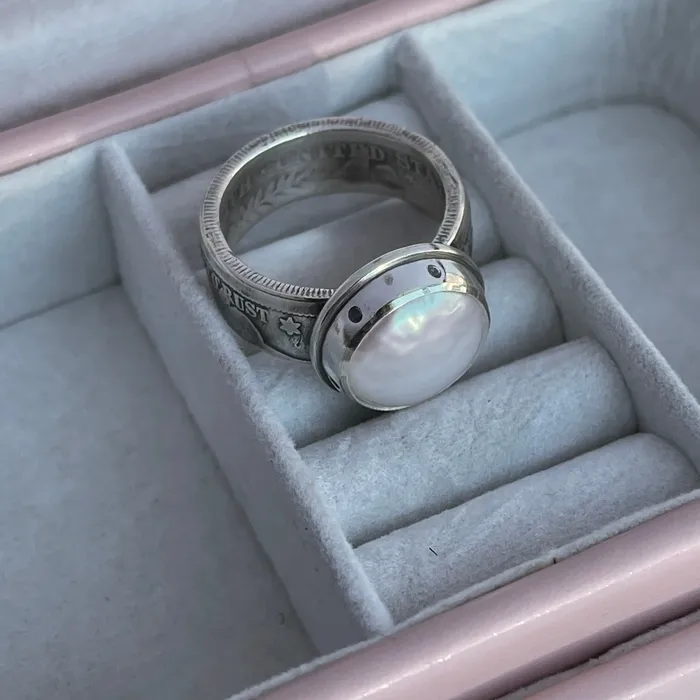 Rings Silver Coin Pearl Ring HeidiJHale