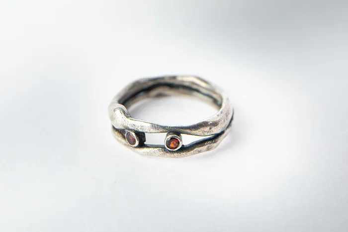 Seanna Poirier Rings Double Band Ring with Garnets