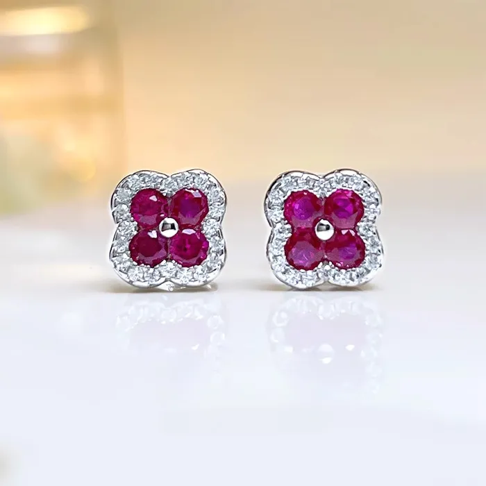 shine of diamond Earrings Clover Design Sapphire Stud Earrings in Sterling Silver shine of diamond Earrings Clover Design Sapphire Stud Earrings in Sterling Silver