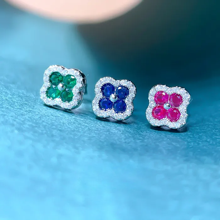 shine of diamond Earrings Clover Design Sapphire Stud Earrings in Sterling Silver shine of diamond Earrings Clover Design Sapphire Stud Earrings in Sterling Silver