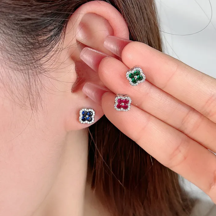 shine of diamond Earrings Clover Design Sapphire Stud Earrings in Sterling Silver shine of diamond Earrings Clover Design Sapphire Stud Earrings in Sterling Silver