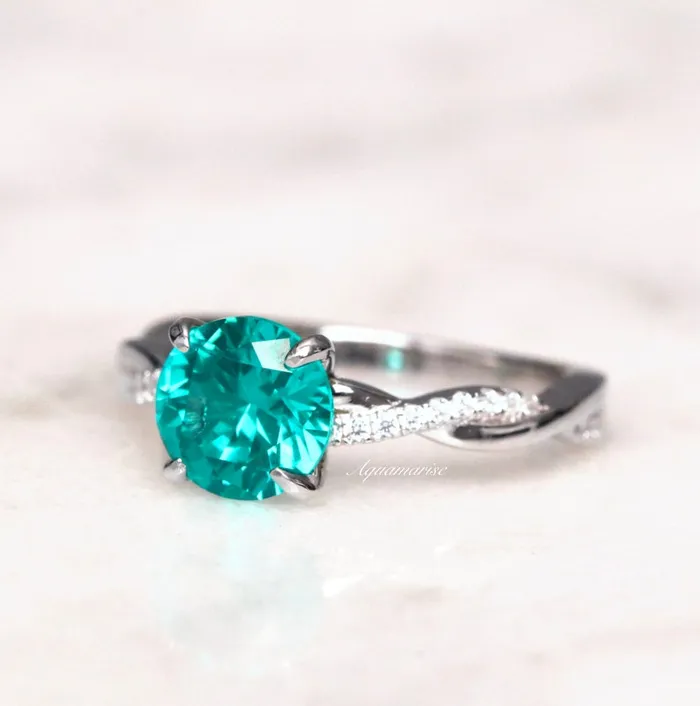 shine of diamond Rings Twisted Band Round Cut Paraiba Tourmaline Ring in Sterling Silver