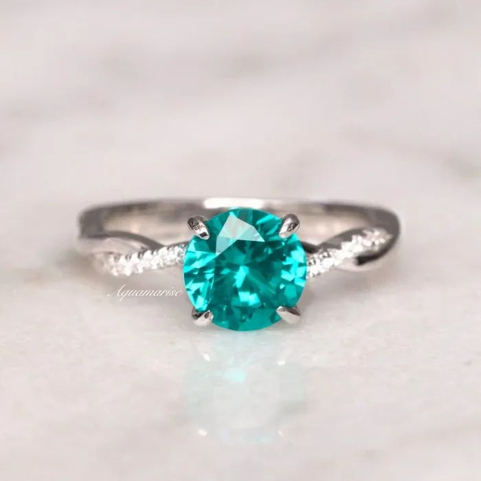 shine of diamond Rings Twisted Band Round Cut Paraiba Tourmaline Ring in Sterling Silver