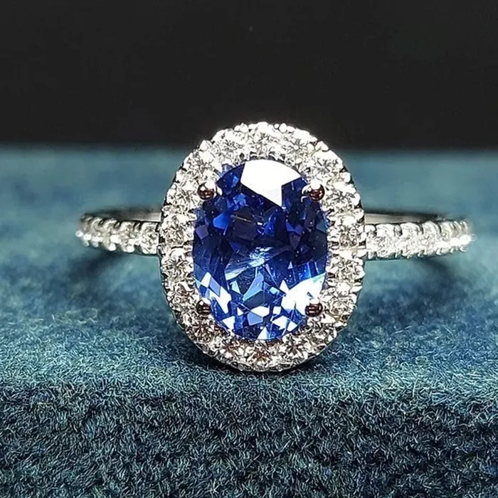 shine of diamond Vintage Blue Oval Cut Engagement Ring In Sterling Silver Rings shine of diamond Vintage Blue Oval Cut Engagement Ring In Sterling Silver Rings