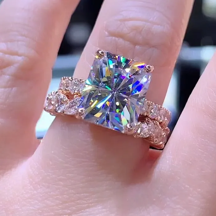 Shineofdiamond 2pcs Radiant Cut Wedding Ring Bridal Set In Sterling Silver in Rose Gold Rings