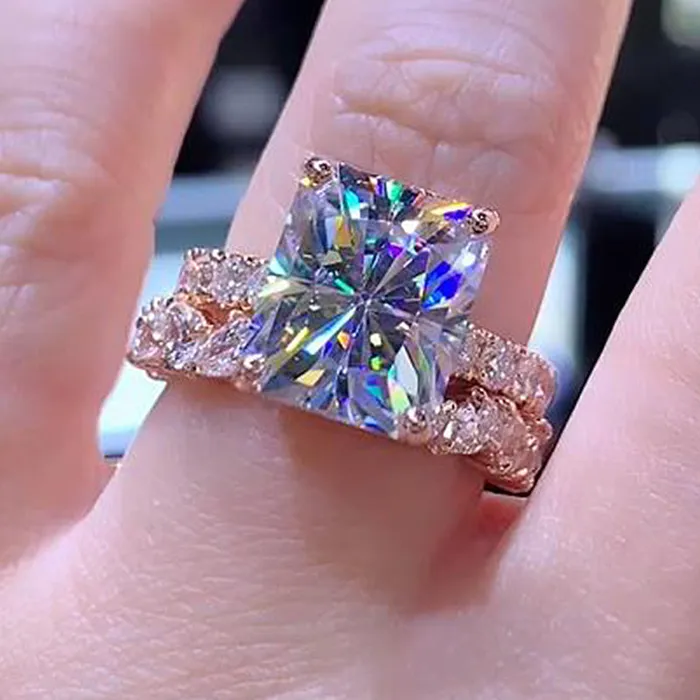 Shineofdiamond 2pcs Radiant Cut Wedding Ring Bridal Set In Sterling Silver in Rose Gold Rings Shineofdiamond 2pcs Radiant Cut Wedding Ring Bridal Set In Sterling Silver in Rose Gold Rings