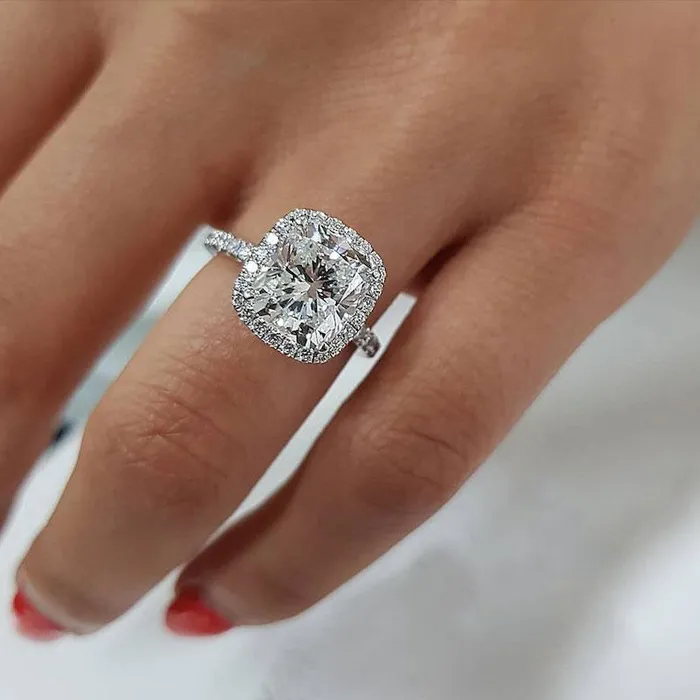 Shineofdiamond Rings 32 Carat Cushion Cut Halo Engagement Ring In Sterling Silver Shineofdiamond Rings 32 Carat Cushion Cut Halo Engagement Ring In Sterling Silver