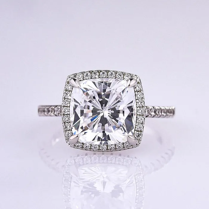 Shineofdiamond Rings 32 Carat Cushion Cut Halo Engagement Ring In Sterling Silver