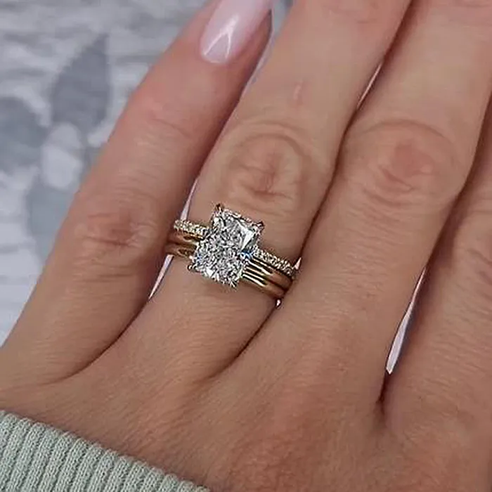 Shineofdiamond Rings 3PCS Radiant Cut Sterling Silver Wedding Bridal Set In Golden Tone Shineofdiamond Rings 3PCS Radiant Cut Sterling Silver Wedding Bridal Set In Golden Tone