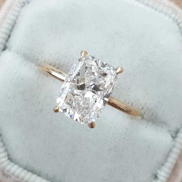 Shineofdiamond Rings 3PCS Radiant Cut Sterling Silver Wedding Bridal Set In Golden Tone