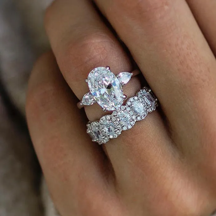 Shineofdiamond Rings Exquisite Oval Cut Three Stone Wedding Bridal Set In Sterling Silver Shineofdiamond Rings Exquisite Oval Cut Three Stone Wedding Bridal Set In Sterling Silver