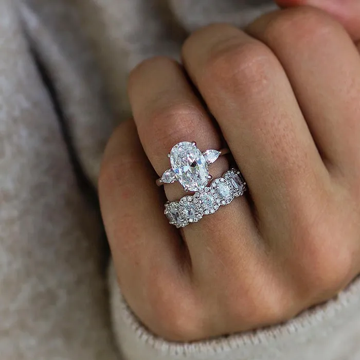 Shineofdiamond Rings Exquisite Oval Cut Three Stone Wedding Bridal Set In Sterling Silver