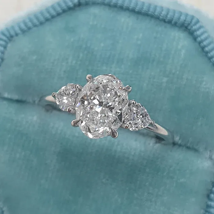 Shineofdiamond Rings Exquisite Oval Cut Three Stone Wedding Bridal Set In Sterling Silver